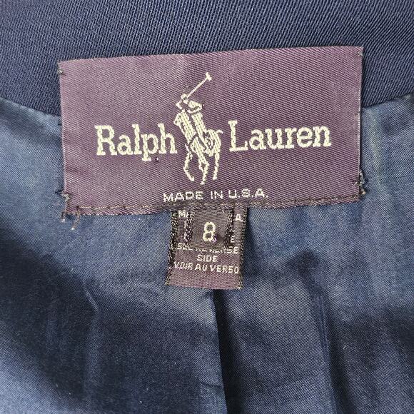 Jacket RARE Vintage Ralph Lauren 80s double breasted  navy blazer as is size 8 - Picture 3 of 16